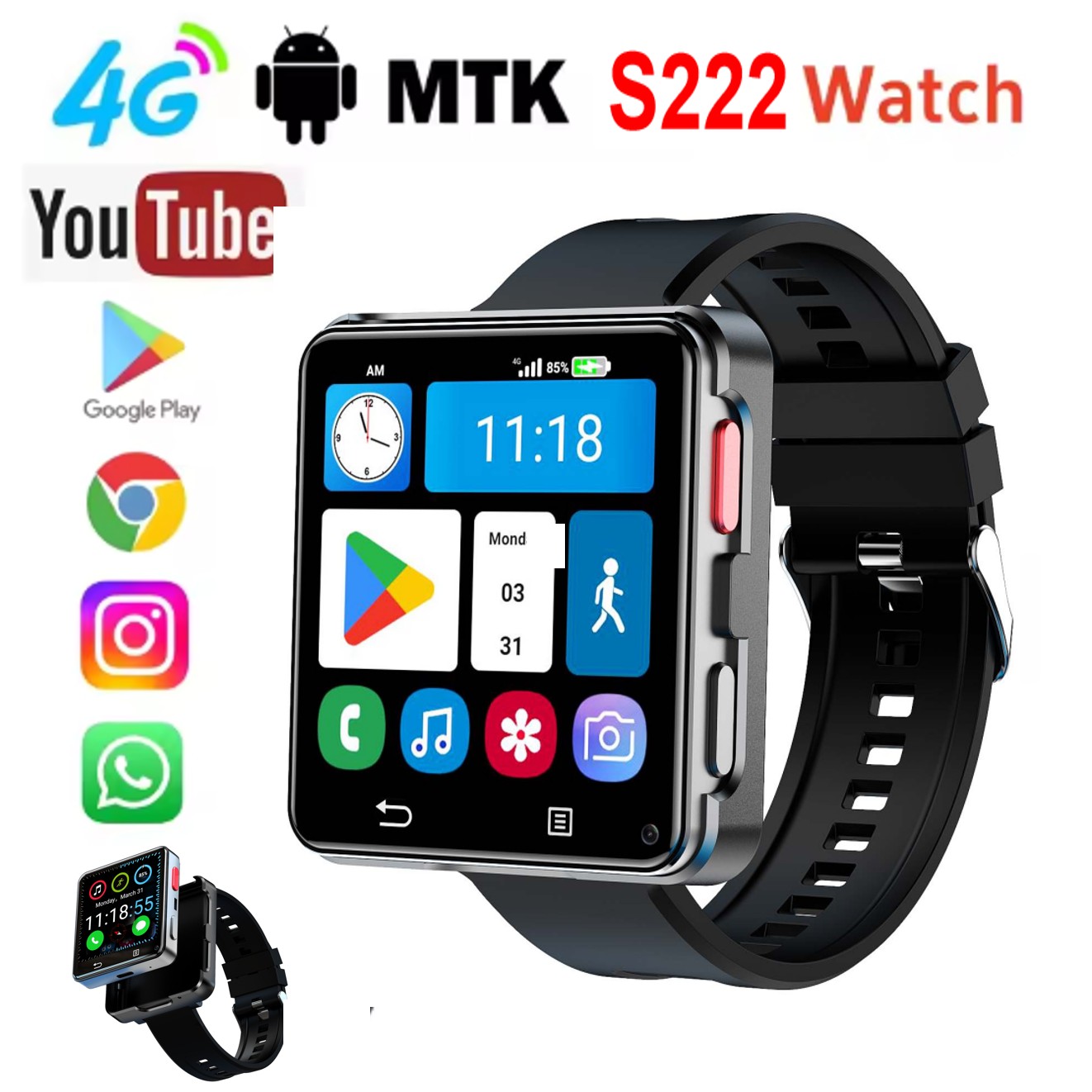 Watch Smartwatch Android - Relógio Inteligente S222 4G com Cartão