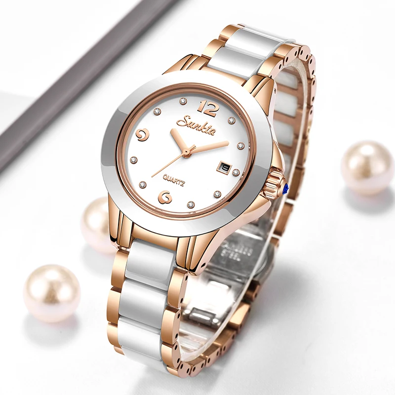 Luxury Ceramic Watch - Sunkta moda casual quartzo mulher relógio