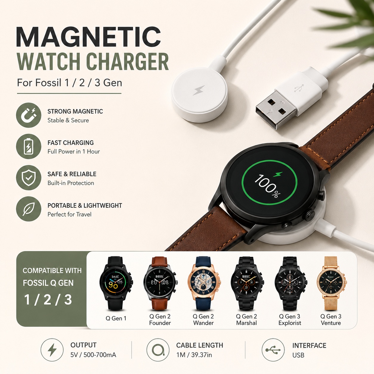 Fossil Watches Smartwatch Gen 3 - Adaptador de Carregador USB para Relógio,
