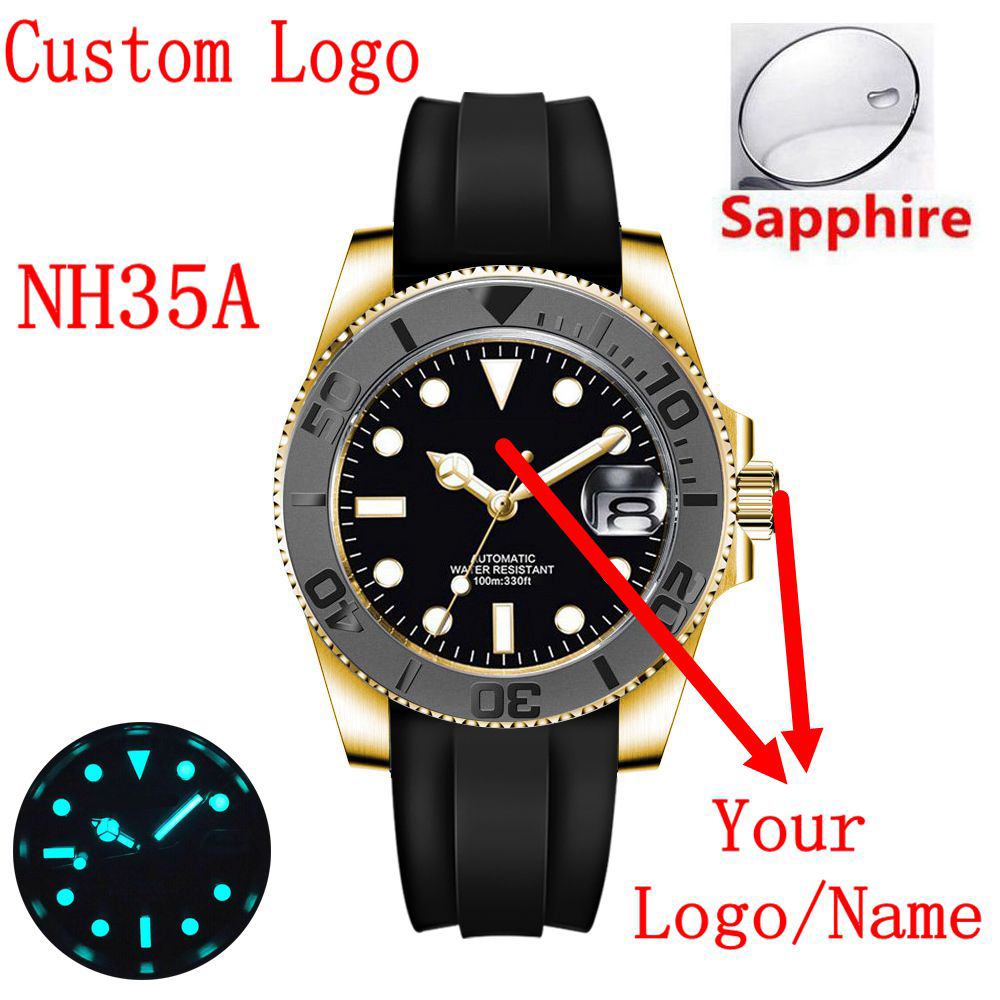 Luxury Ceramic Watch - Logotipo personalizado 40mluxo nh35/miyota relógio de