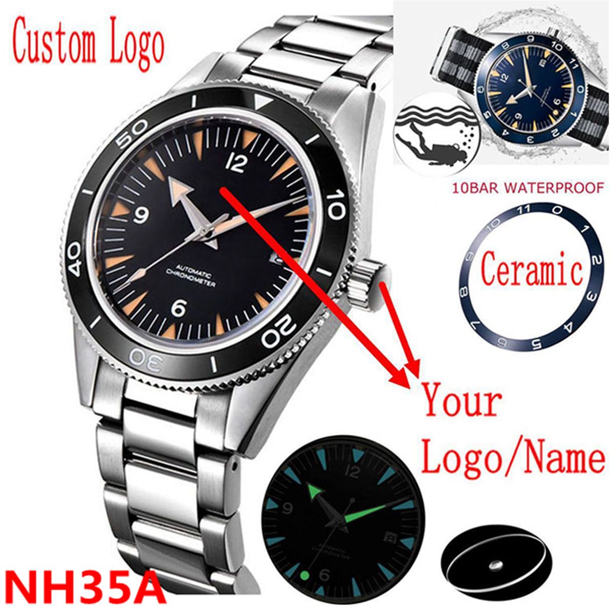 Logotipo personalizado nh35 mo - Luxury Ceramic Watch avaliação e preço