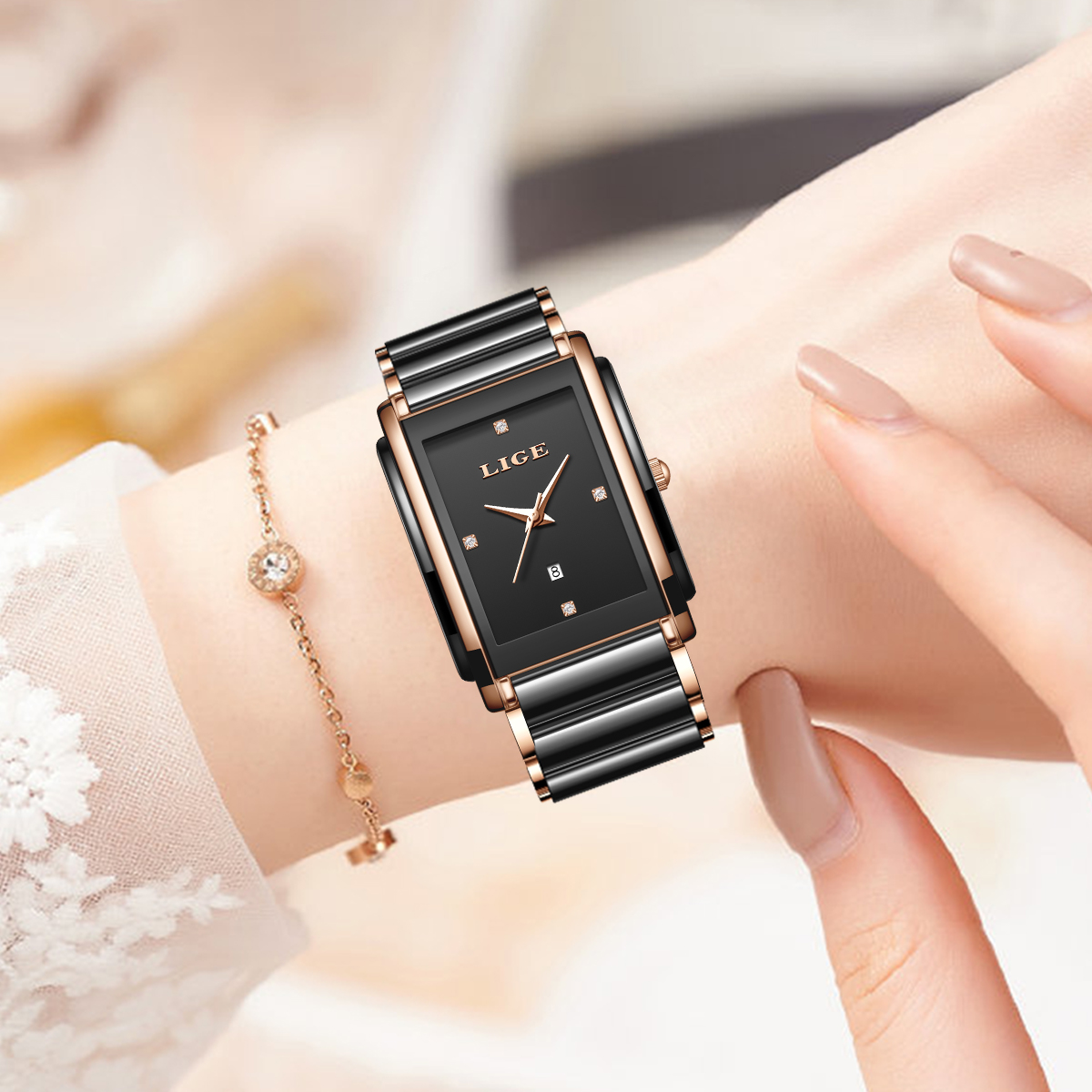 Relógio Elegante LIGE para Mul - Luxury Ceramic Watch avaliação e preço